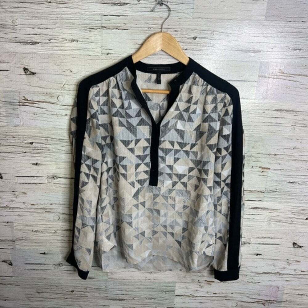Bcbgmaxazria marteenia black pattern blouse top cream size xs